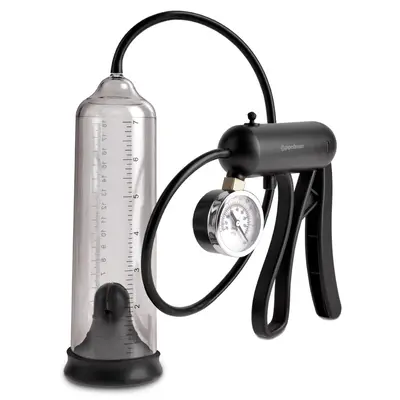 Пенис помпа Pump Worx Pro-Gauge Power Pump – прозрачен / черен, с вакуум и манометър, 21.6 см