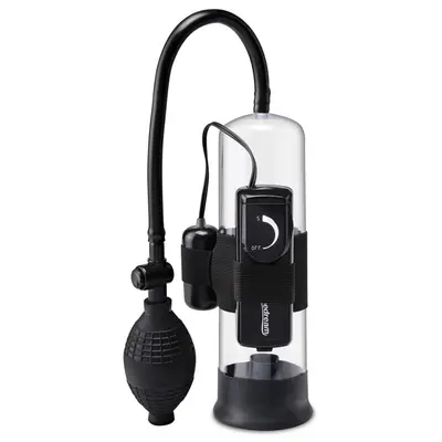 Пенис помпа Pump Worx Beginner’s Vibrating Pump – прозрачен / черен, с вакуум и вибрация, 22 см