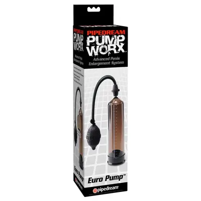Пенис помпа Pump Worx Euro Pump – опушено прозрачен / черен, с вакуум и предпазен клапан, 23.5 см