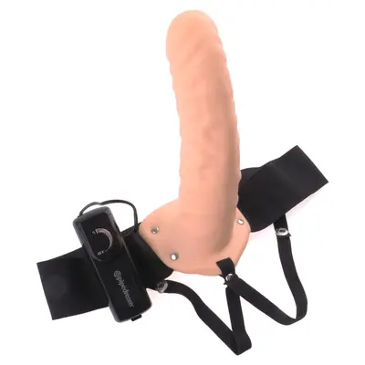 Вибриращ кух страпон колан 20 см за удължаване и пегинг Vibrating Hollow Strap-On Fetish Fantasy Series – телесен/черен