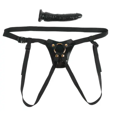 Strap-On комплект Fetish Fantasy Gold Designer – колан със сваляемо дилдо, черен змийски дизайн