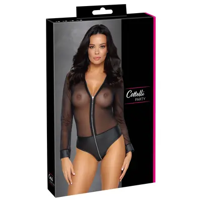 Боди с дълъг ръкав, матов ефект и дълъг цип, Cottelli PARTY