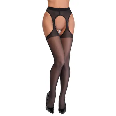Чорапогащник с жартиери, заден шев и отворено дъно, Cottelli LEGWEAR