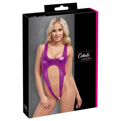 Минималистично розово боди с метален блясък и отворено дъно, Cottelli LINGERIE