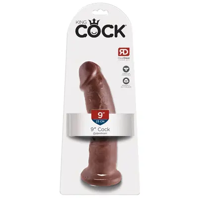 Масивно дилдо King Cock 9" – вендуза, изваяна форма, 24 см, кафяв цвят