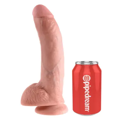 Масивно дилдо King Cock 9" с тестиси – вендуза, изваяна форма, 22.9 см, светъл телесен цвят