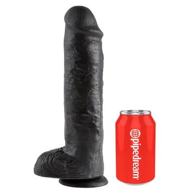 Масивно дилдо King Cock 11" с тестиси – вендуза, изваяна форма, 28 см, тъмен телесен цвят