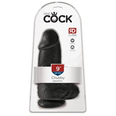 Дилдо King Cock 9" Chubby с тестиси – по-голям диаметър, вендуза, 22.9 см, тъмен телесен цвят