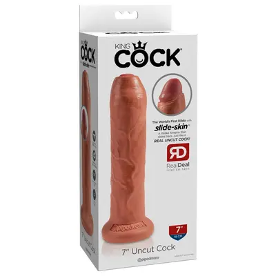Дилдо King Cock 7" Uncut – необрязана форма, подвижна кожичка, вендуза, 17.8 см., тъмен телесен цвят