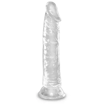 Масивно прозрачно дилдо King Cock Clear 8" – вендуза, гъвкав ствол, 21,8 см