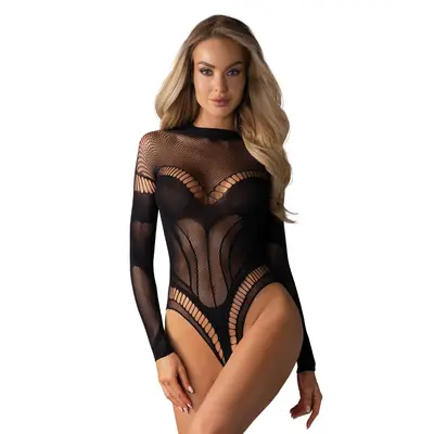 Еротично теди с геометрични мотиви и отворено дъно, Obsessive B135, S-L