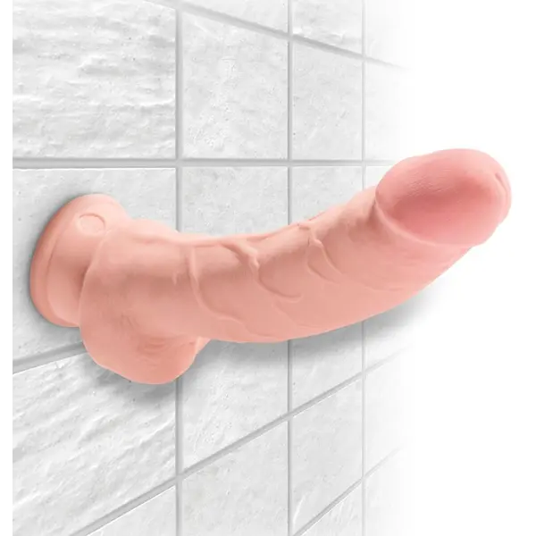 Масивно дилдо King Cock Plus 8" Triple Density с тестиси – вендуза, 24,1 см, светъл тен