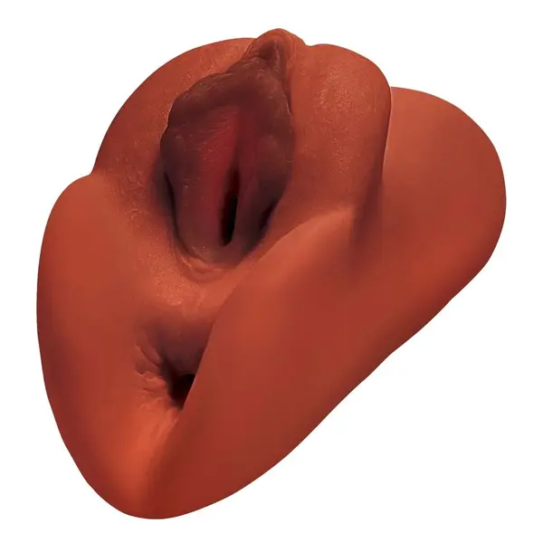 Мастурбатор Perfect Pussy Double Stroker PDX Plus – телесен тъмен цвят, вагинален и анален канал, със засмукване, 14.2 см