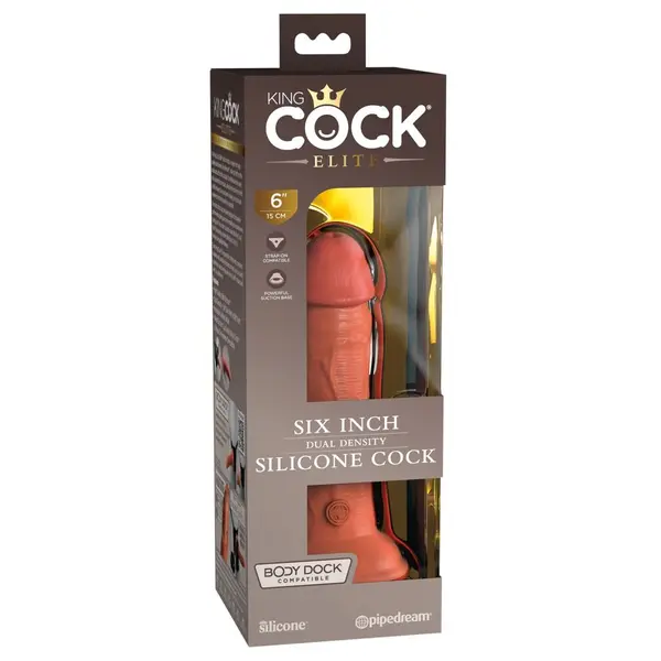 Масивно силиконово дилдо King Cock Elite 6" Dual Density – вендуза, твърдо ядро, 17,8 см, светъл тен