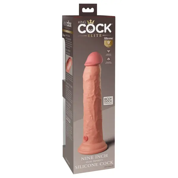 Масивно силиконово дилдо King Cock Elite 9" Dual Density – вендуза, твърдо ядро, 24,8 см, светъл тен
