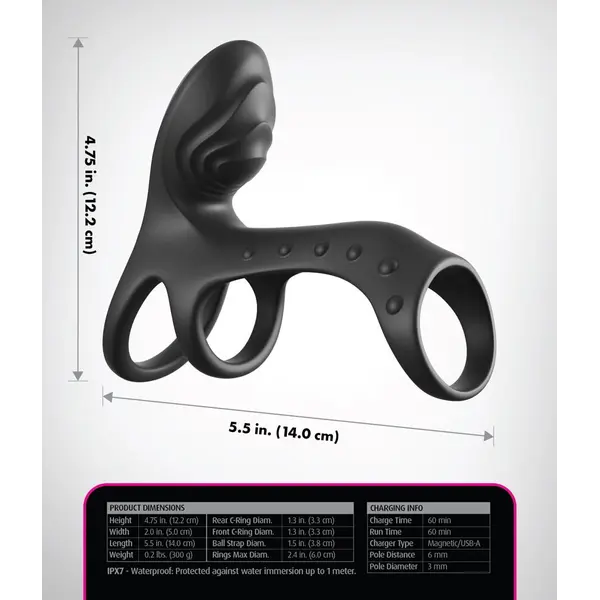 Пенис ръкав с вибрация Ultimate Couples Cage Pro Fantasy C-Ringz, 7 режима, силикон, черен