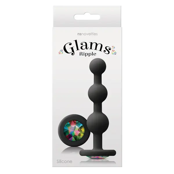 Анален разширител Glams Ripple Rainbow Gem Черен, със скъпоценен камък, 11.4 см.