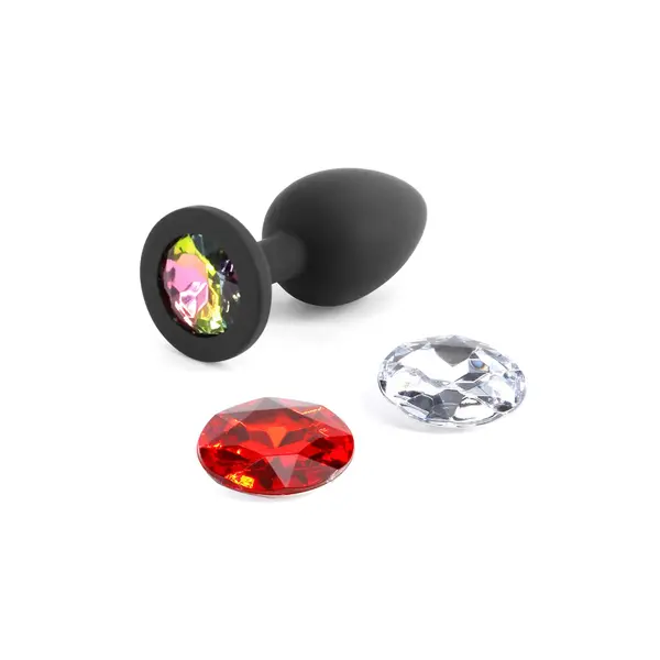 Анален разширител със сменяеми кристали Glams Xchange Round, Черен, Размер S, 7.0 см.