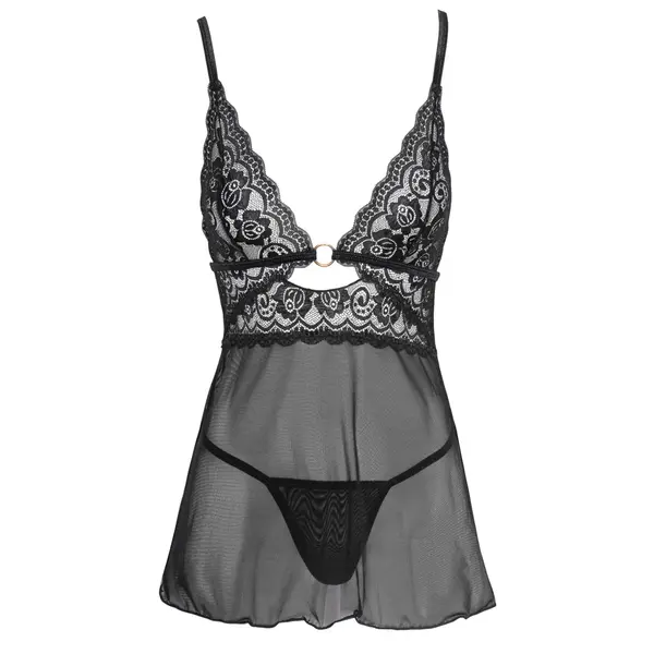 Еротичен комплект babydoll и прашки от фина мрежа и дантела, Cottelli LINGERIE