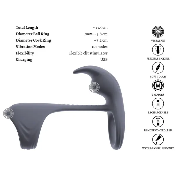 Вибриращ пенис ринг VYLOR, дистанционно, 20 режима, клиторен стимулатор, ерекция