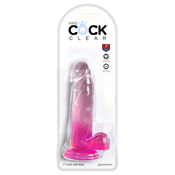 Прозрачен реалистичен дилдо King Cock Clear, 20 см, с тестиси и вендуза