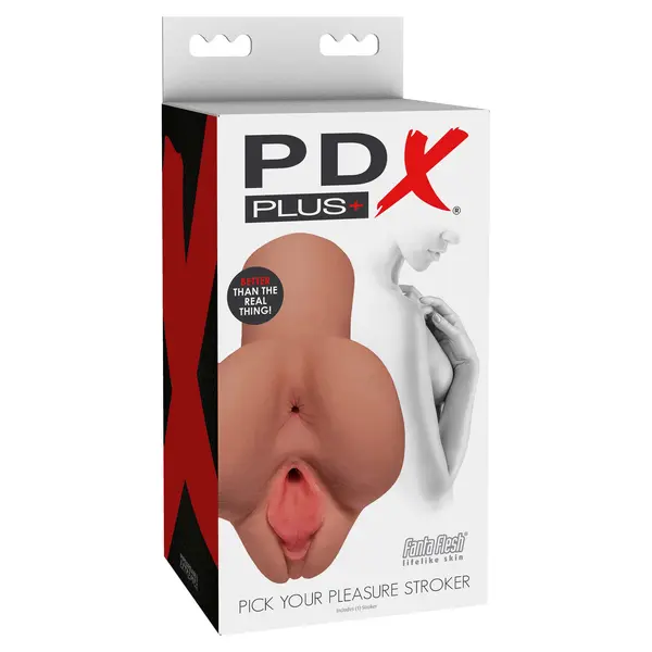 Мастурбатор Pick Your Pleasure Stroker PDX Plus – телесен светъл цвят, вагинален и анален канал, със засмукване, 16.5 см