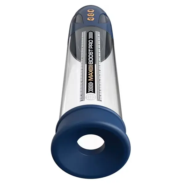 Пенис помпа Pump Worx Max Boost Pro Flow – син / прозрачен, автоматична, с вакуум и измервателна скала, 28.6 см