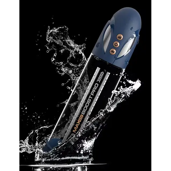 Пенис помпа Pump Worx Max Boost Pro Flow – син / прозрачен, автоматична, с вакуум и измервателна скала, 28.6 см
