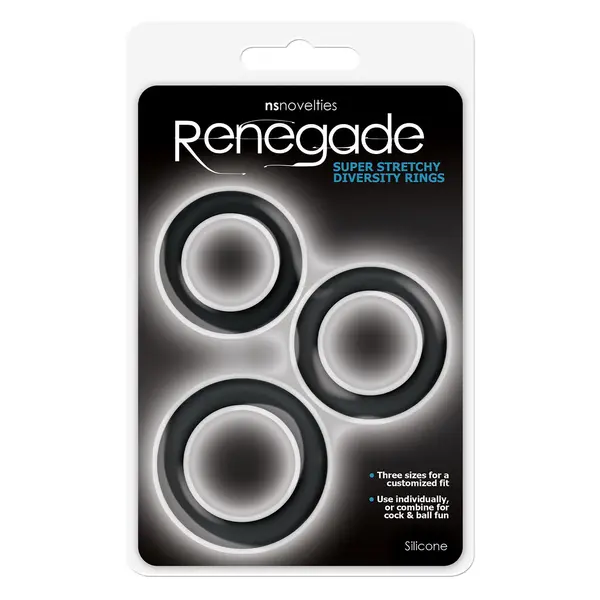 Комплект от 3 силиконови пенис ринга Renegade Diversity Rings, Черни