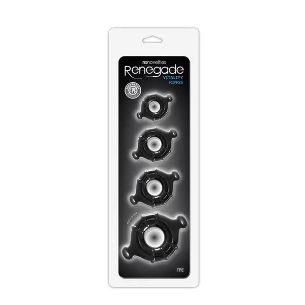 Комплект от 4 еластични пенис ринга Renegade Vitality Rings, Черни