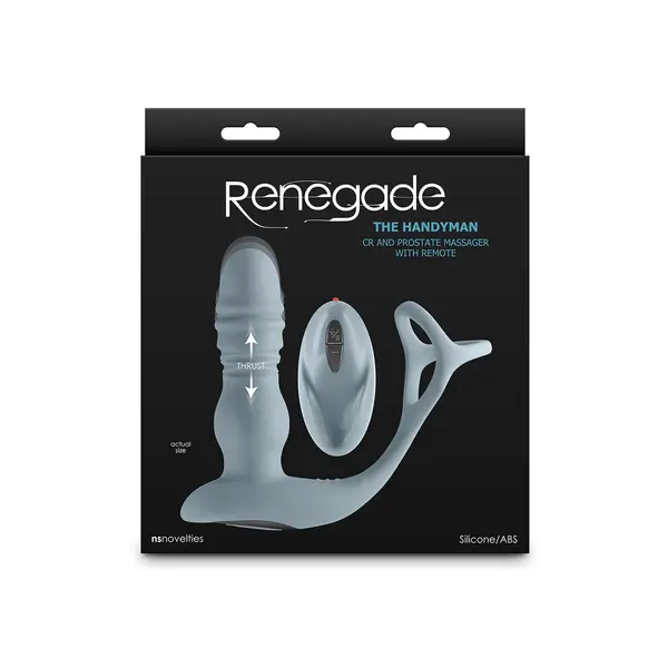 Пенис ринг с простатен масажор Renegade The Handyman, 14,5 см, 14 режима, Сив
