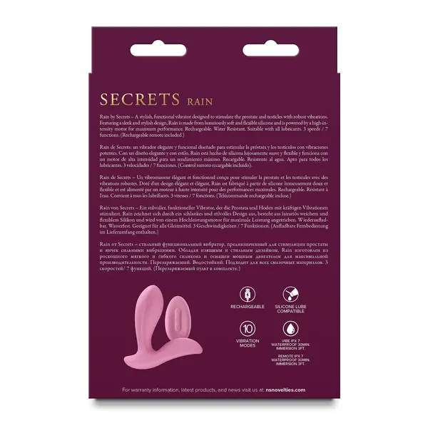 Силиконов вибратор с дистанционно управление Secrets Rain, 10 функции, 11,3 см, Розов