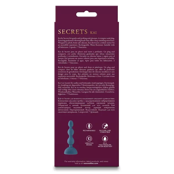 Вибриращ анален разширител с топчета Secrets Kai, Син, 10 Режима, 14.4 см.