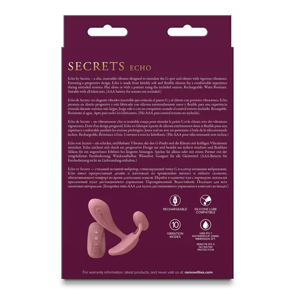 Вибратор с дистанционно Secrets Echo, 10 режима, 10,9 см, Розов