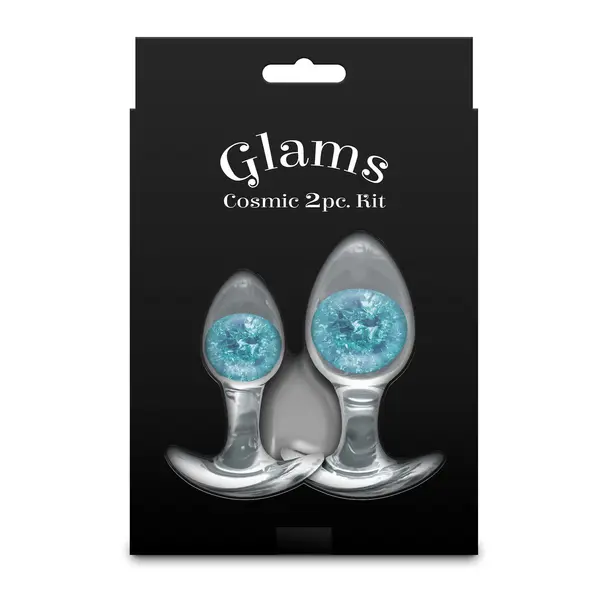 Комплект силиконови анални разширители със стъклени сфери Cosmic Glams, 2 броя, Син
