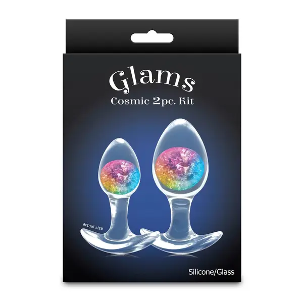 Комплект силиконови анални разширители със стъклени сфери Cosmic Glams, 2 броя, Многоцветен
