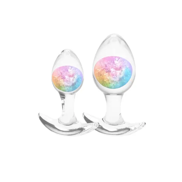 Комплект силиконови анални разширители със стъклени сфери Cosmic Glams, 2 броя, Многоцветен