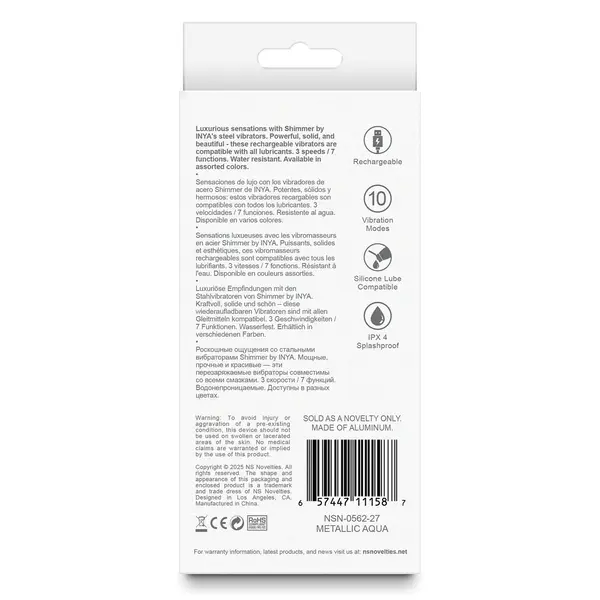 Метален вибратор Inya Shimmer, Тюркоаз, 10 функции, 12 см.