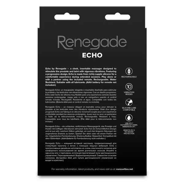 Вибриращ простатен масажор с дистанционно Renegade Echo, Черен