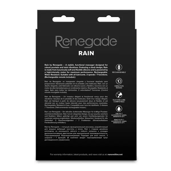 Простатен вибратор с дистанционно управление Renegade Rain, Черен, 10 Функции, 11.4 см.