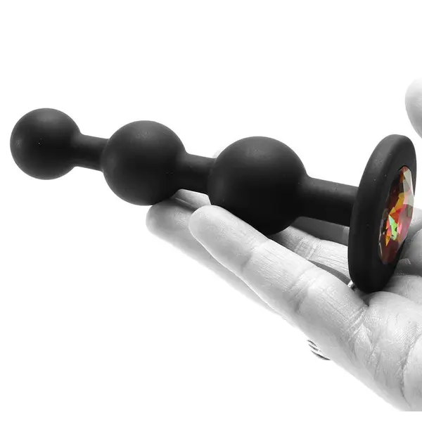 Анален разширител Glams Ripple Rainbow Gem Черен, със скъпоценен камък, 11.4 см.