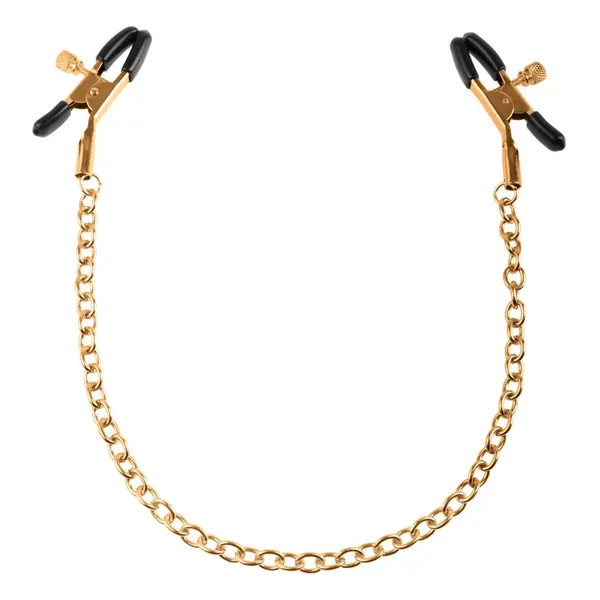 Щипки за зърна Fetish Fantasy Gold Chain – златно/черни, регулируеми, с верижка, 42 см.