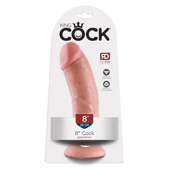 Дилдо King Cock 8" – извита форма, вендуза, 21.5 см., светъл телесен цвят