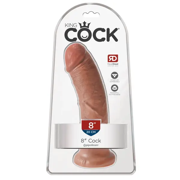 Дилдо King Cock 8" – извита форма, вендуза, 21.5 см., тъмен телесен цвят