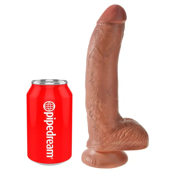 Масивно дилдо King Cock 9" с тестиси – вендуза, изваяна форма, 22.9 см, светъл телесен цвят