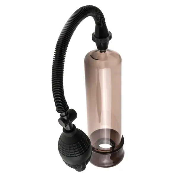 Пенис помпа Beginner’s Power Pump Pump Worx – опушено прозрачен и черен, с вакуум и предпазен клапан, 19 см