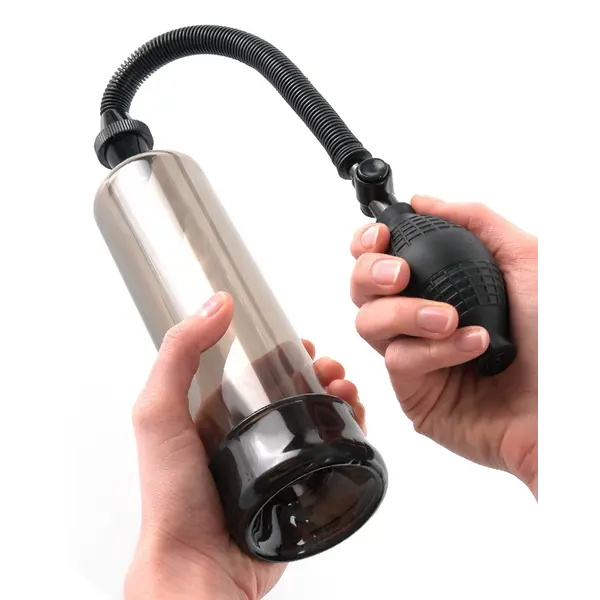 Пенис помпа Beginner’s Power Pump Pump Worx – опушено прозрачен и черен, с вакуум и предпазен клапан, 19 см