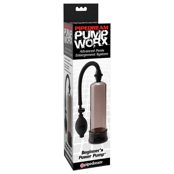Пенис помпа Beginner’s Power Pump Pump Worx – опушено прозрачен и черен, с вакуум и предпазен клапан, 19 см