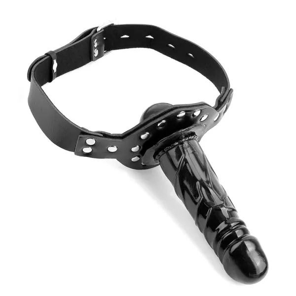 BDSM наустник с дилдо 17,5 см и катинар Deluxe Ball Gag with Dildo Fetish Fantasy Series – черен