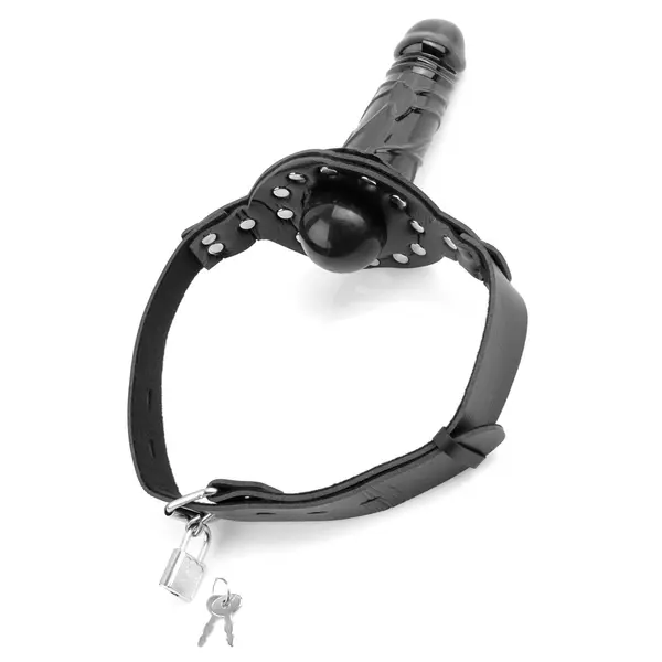 BDSM наустник с дилдо 17,5 см и катинар Deluxe Ball Gag with Dildo Fetish Fantasy Series – черен